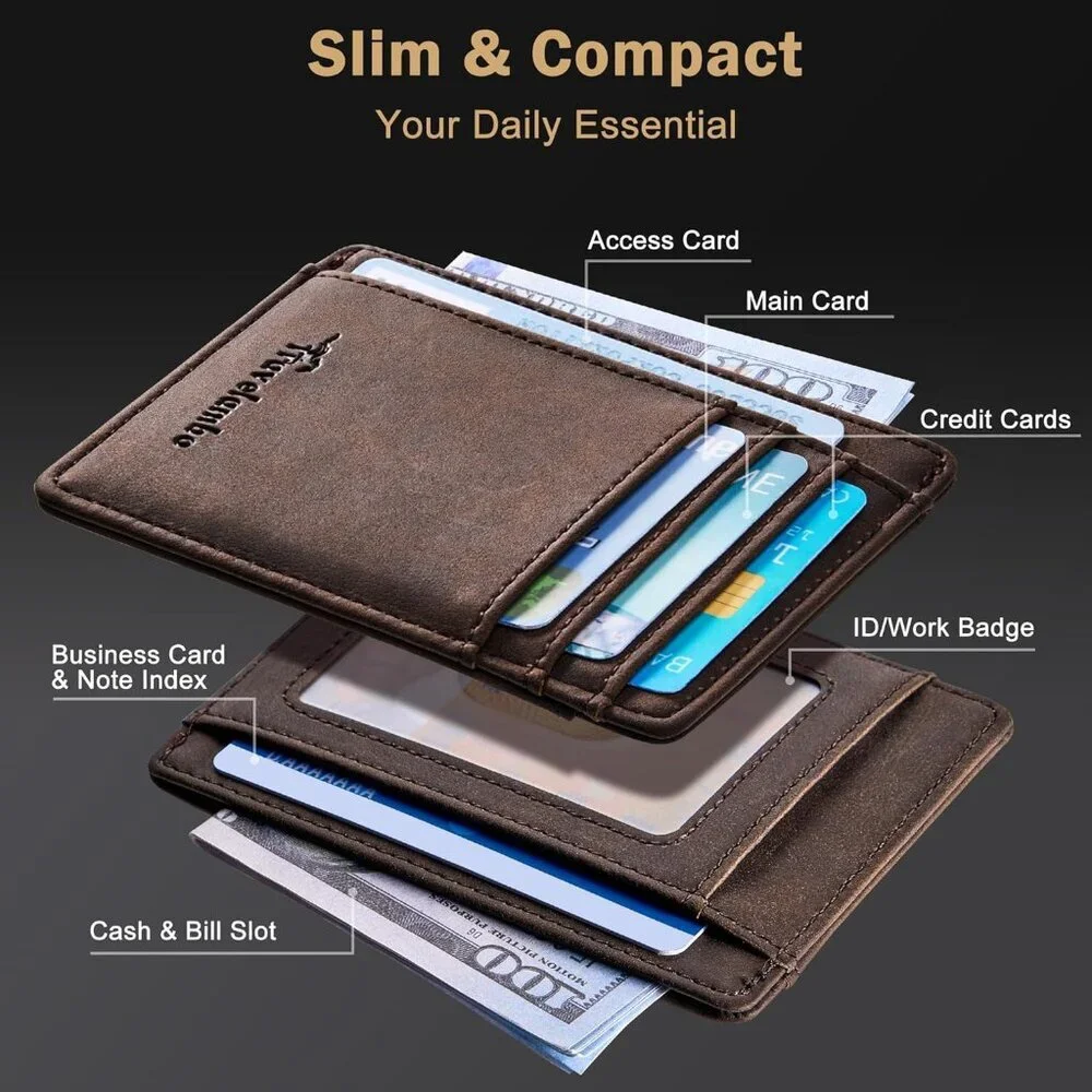 Men's Ch Coffee Slim Front Pocket Minimalist Leather Rfid Blocking Wallet